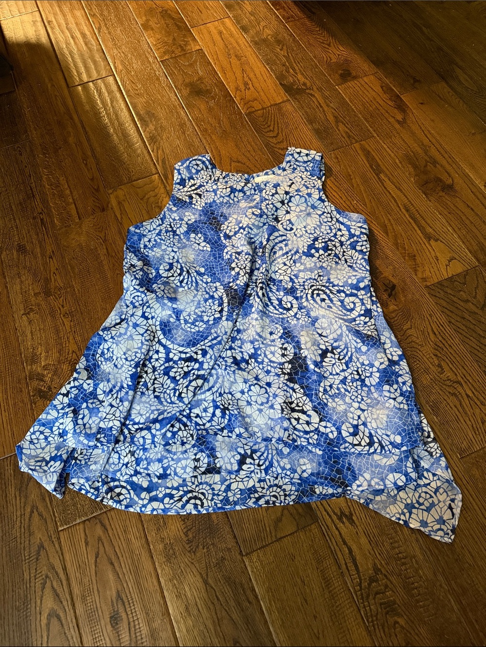 FEVER Blue Floral Print Sleeveless Tunic Top Size L